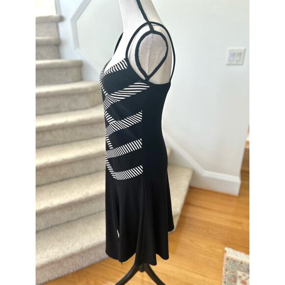 Joseph Ribkoff Black Drop Waist Stripe Bandage Sleeveless Dress - Picture 2 of 8